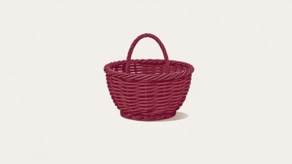Minimalistic maroon basket illustration on grey.