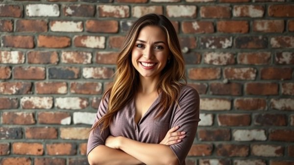 Woman smiling against brick wall highlighting property management quality issues