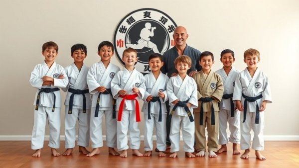 Children in martial arts classes Gurnee posing in dojo.