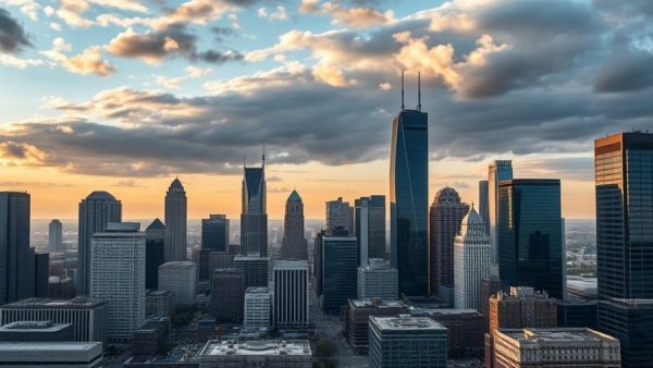 Vibrant skyline of Detroit illustrating travel tourism highlights.