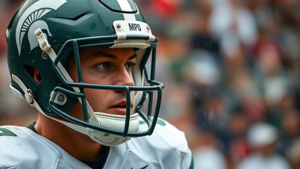 Michigan State football player in action during game.