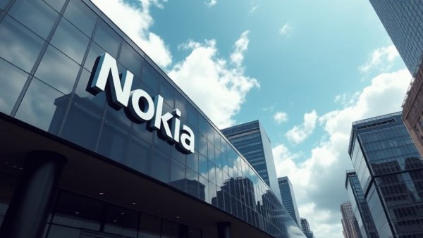 Nokia logo on modern building representing AI and data-center growth.