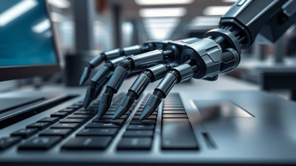 Robotic hands on keyboard illustrating hidden cost of replacing junior talent with AI.