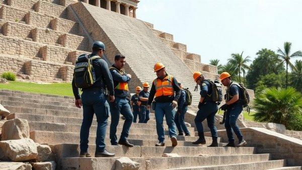 Mexico tourist safety measures 2024: Rescue workers on pyramid