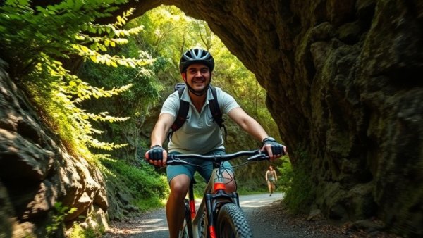 Cyclist in forest tunnel at Michigan Sustainable Tourism Summit