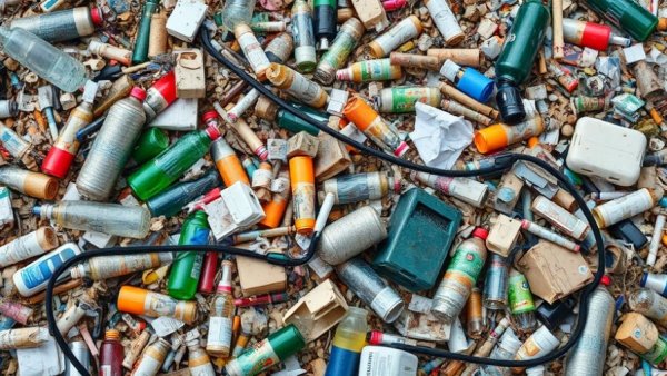 Mixed waste indicating Michigan recycling rates challenges.