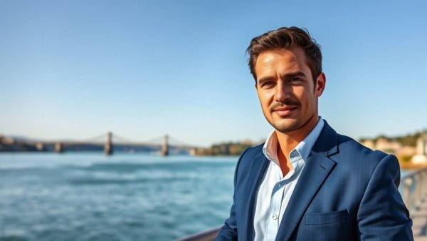 Businessman standing by river with bridge, representing Canadian startup funding.