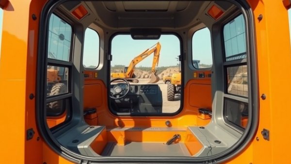 Interior of a modern compact track loader at construction site.