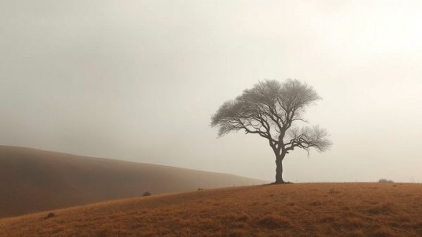 Solitary tree in misty landscape symbolizing AI strategy for small businesses.