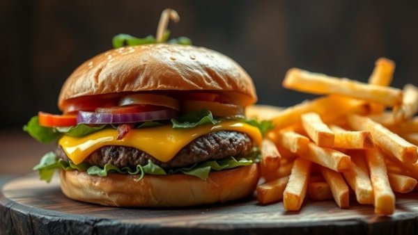 Juicy cheeseburger with fries from Daly Restaurant, Livonia