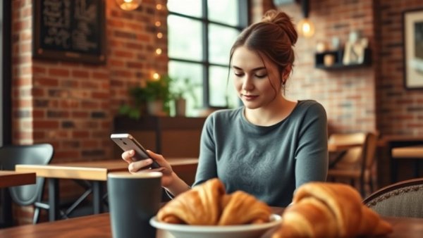 Young woman enjoying coffee at social media famous restaurant in Michigan.