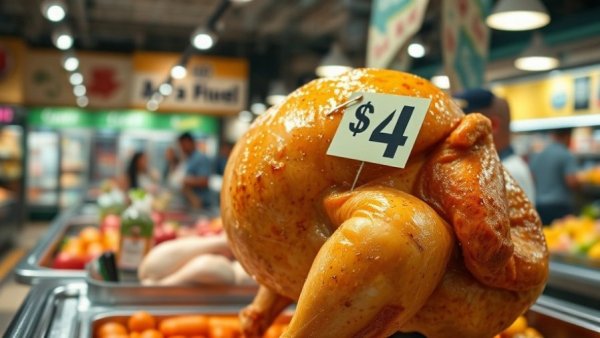 SNAP hot food purchase: rotisserie chicken priced at $4 in a store.