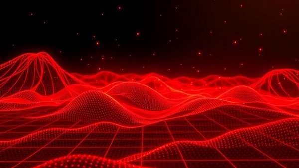 Abstract digital grid reflecting China's cryptocurrency landscape with red and yellow hues.