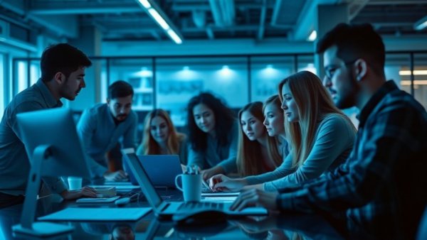 Real estate team discusses Florida market changes in an office.