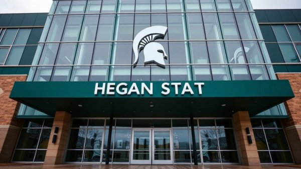 Entrance of IM West at Michigan State with Spartan logo.