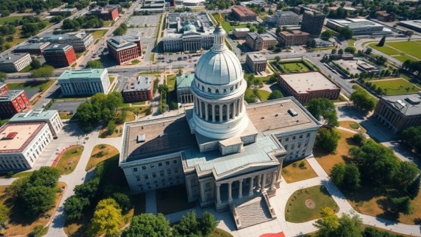 Michigan State Capitol building aerial view during the day.