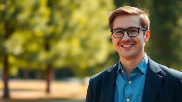 Confident Maine businessman planning future outdoors.