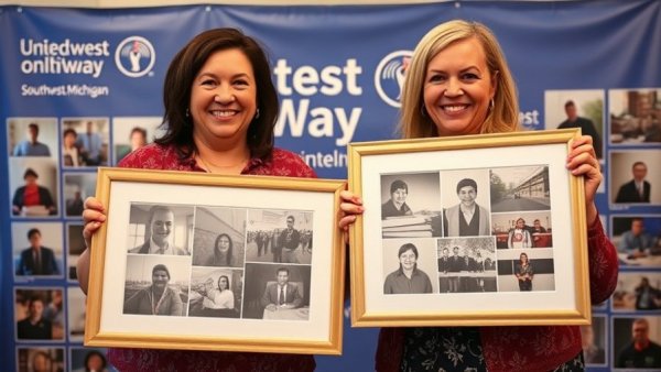 United Way Southwest Michigan community champions holding framed photos.