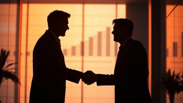 Business meeting silhouettes with financial graph, MFN pricing.