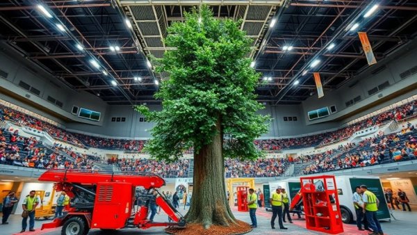 Tree Care Arena 2026 event with tree-care machinery and workers.