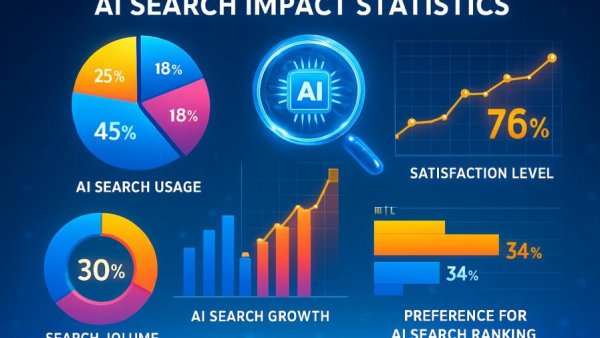 Vibrant infographic on AI search trends for small businesses.