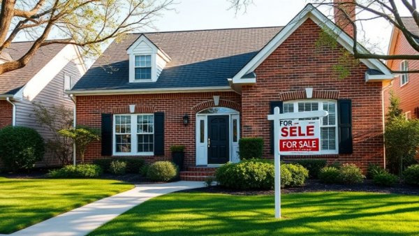 Michigan homes for sale with classic brick architecture and sales sign.