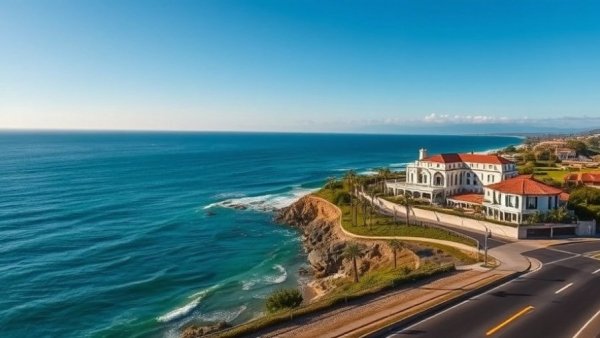 Scenic coastal view depicting real estate purchasing with Bitcoin.