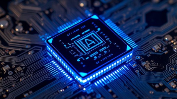 Futuristic AI processor glowing on a circuit board, symbolizing Millionaire-Maker AI Stocks.