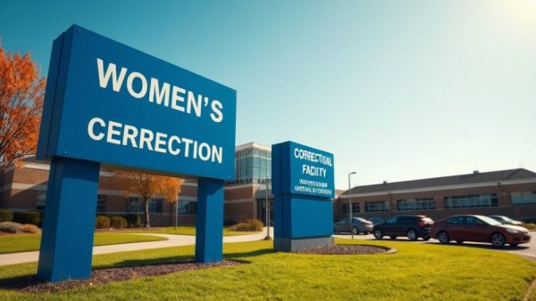 Women's Huron Valley Correctional Facility sign on a sunny day.