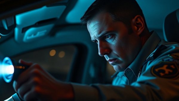 Officer searching vehicle in 'Michigan Policing Documentary' context.