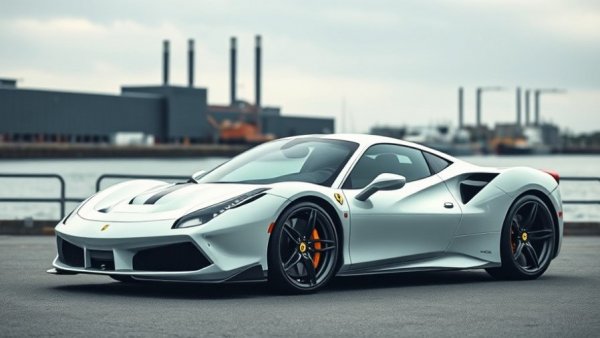 Japan Tuned Ferrari 458 parked by the waterfront, photorealistic.