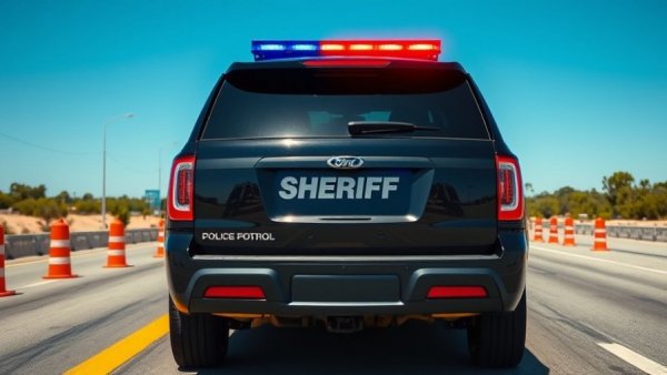 Sheriff patrol car with flashing lights on Michigan highway.