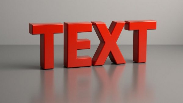 3D red text on reflective gray surface.