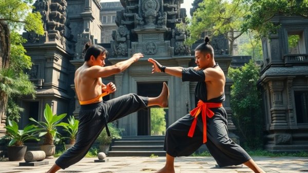 Shaolin monks performance at ancient stone temple ruins