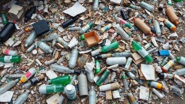 Michigan recycling rate highlighted by mixed waste pile.