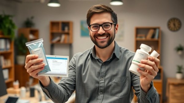 Michigan entrepreneur success stories: man showcasing products in an office.