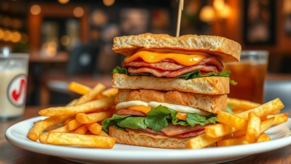 Gourmet sandwich with fries at Michigan lunch spot