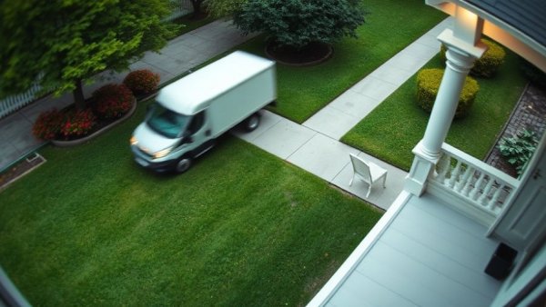 Blurry surveillance of alleged Amazon delivery incident at garage