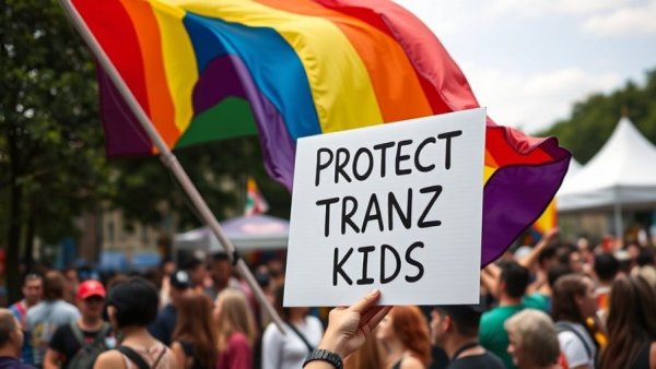 University of Michigan gender-affirming care for minors rally with pride flag.