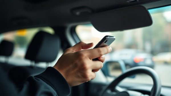 Close-up of hands texting while driving during Michigan's Operation Ghost Rider.