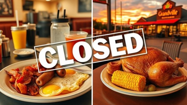 Grandville restaurant closure collage with plates and closed sign.