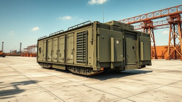 Modular military structure on concrete surface showcasing drone manufacturing innovations.