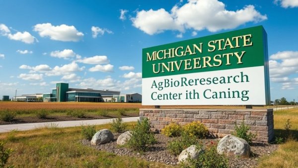 Michigan agriculture support displayed at university research center.