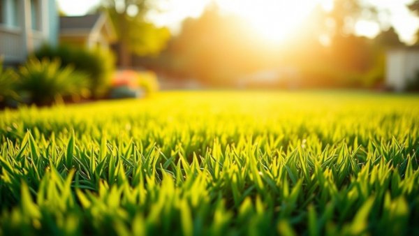 Lush green lawn at sunset highlighting lawn care services Shelby MI.