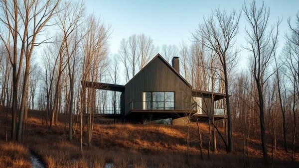 Remote black home in forested area, Detroit Michigan homes for sale.