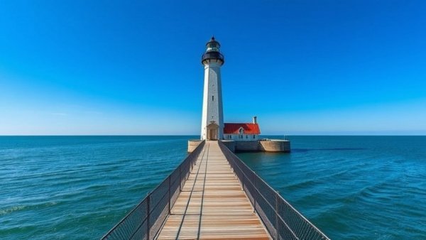 Majestic St. Joseph lighthouse on a clear day for lighthouse tours