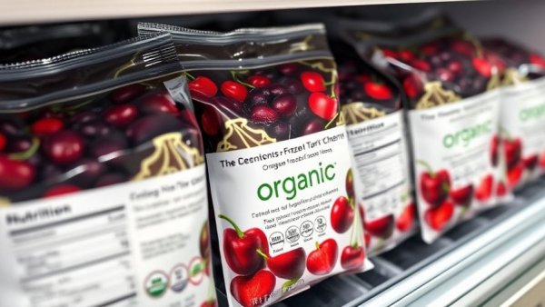 Organic frozen tart cherries packaging as seen in Double Up Food Bucks Michigan program.
