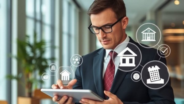 Businessman using tablet for professional rental administration.