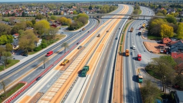 Aerial view of Michigan construction projects this summer on a busy highway.
