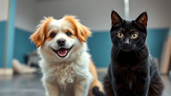 Fluffy dog and black cat in Detroit MI animal shelter, local news coverage.
